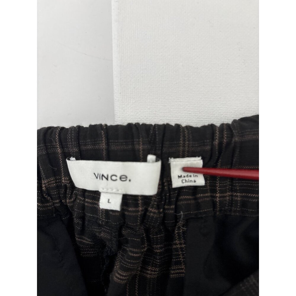 Vince Pants Sz L Quiet Luxury Plaid Viscose Brown Relaxed Trousers Pockets Comfy - Picture 4 of 16